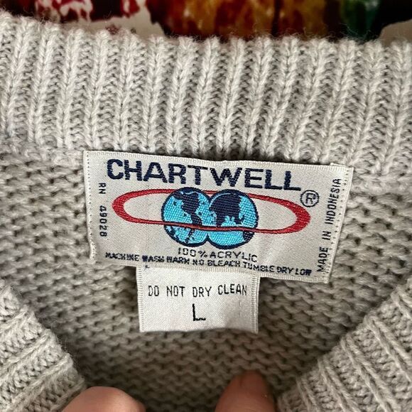 Vintage Chartwell Crew Neck Pullover Sweater Gray Stripes Size Large - Picture 5 of 5